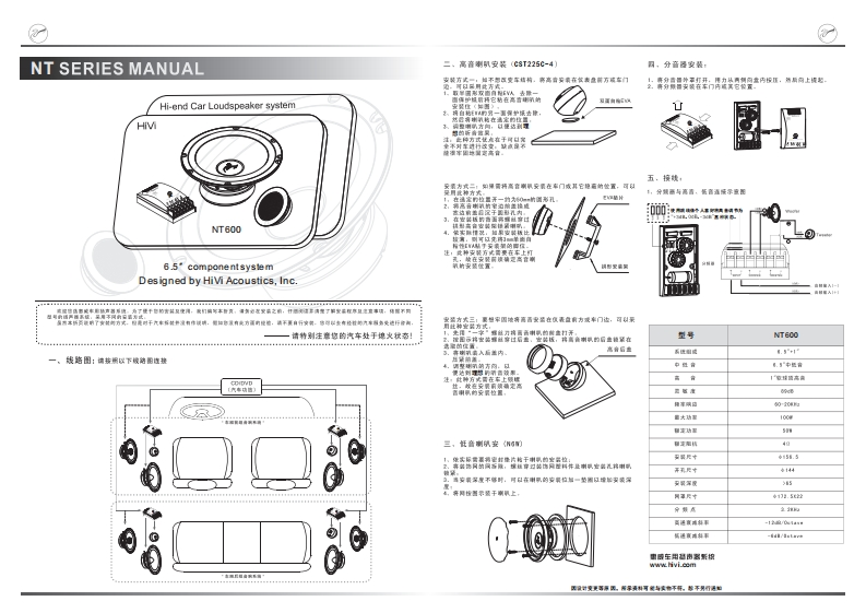 hivi惠威惠威汽车音响NT-600使用说明书手册(D版)