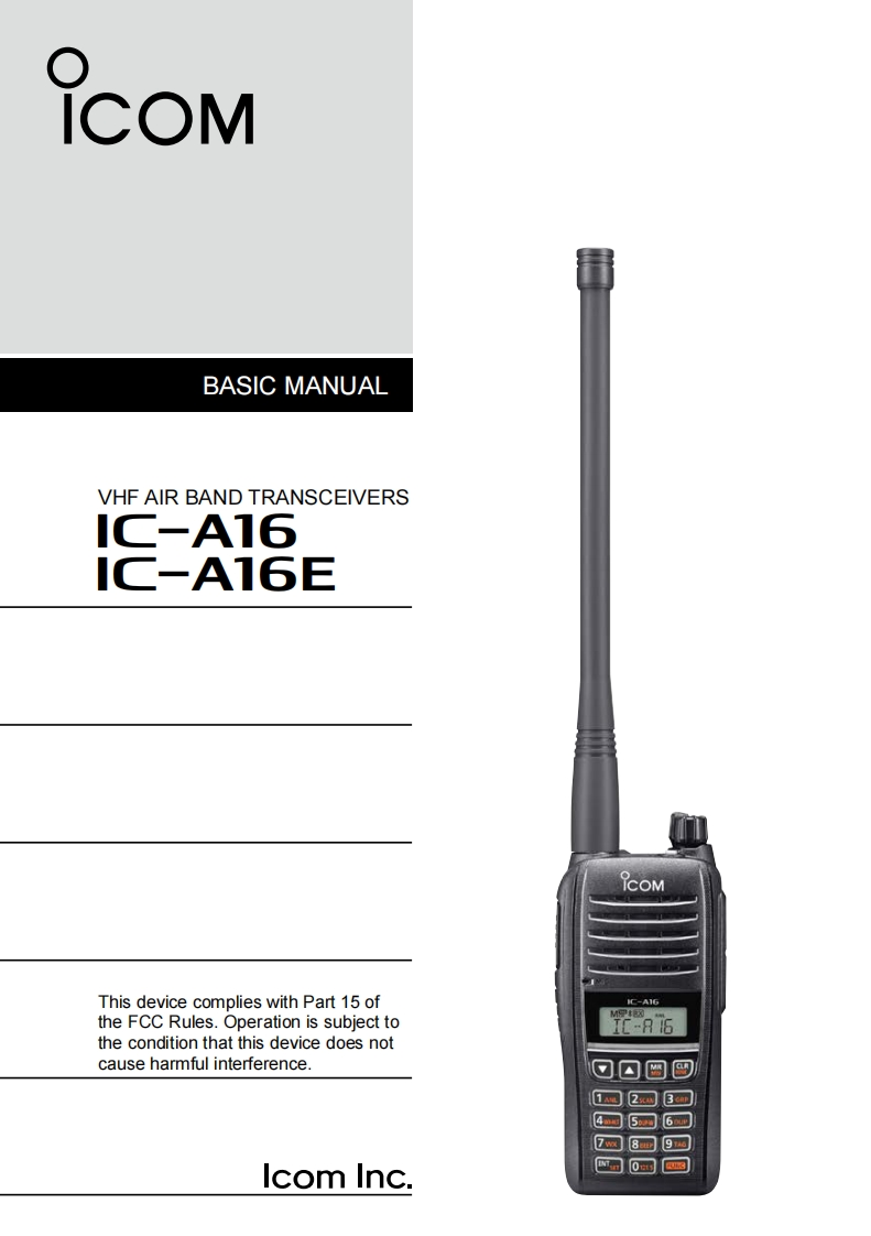 icom-ic-a16-ia16e-basic-user-guide操作说明书手册-en
