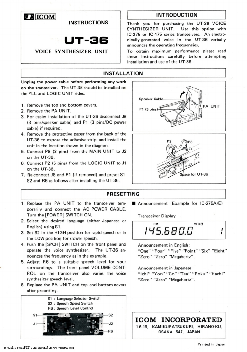 icom_ut36_使用说明书手册