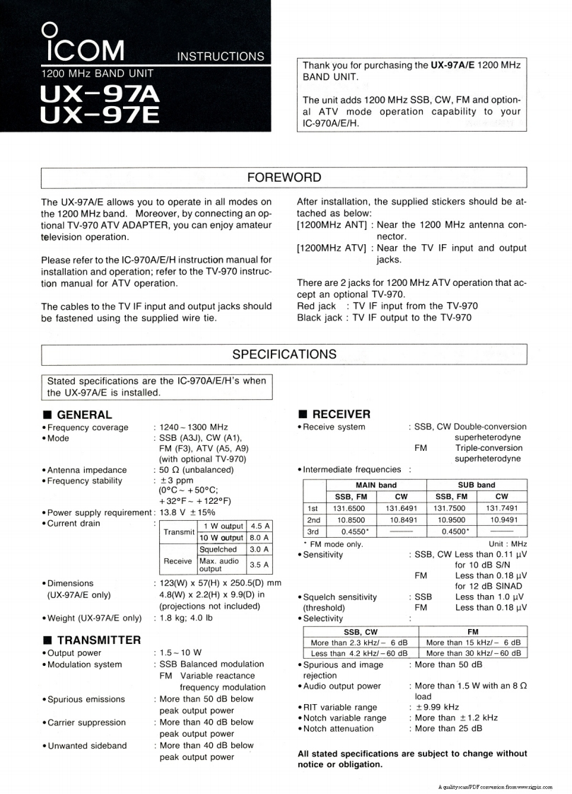 icom_ux97ae_使用说明书手册