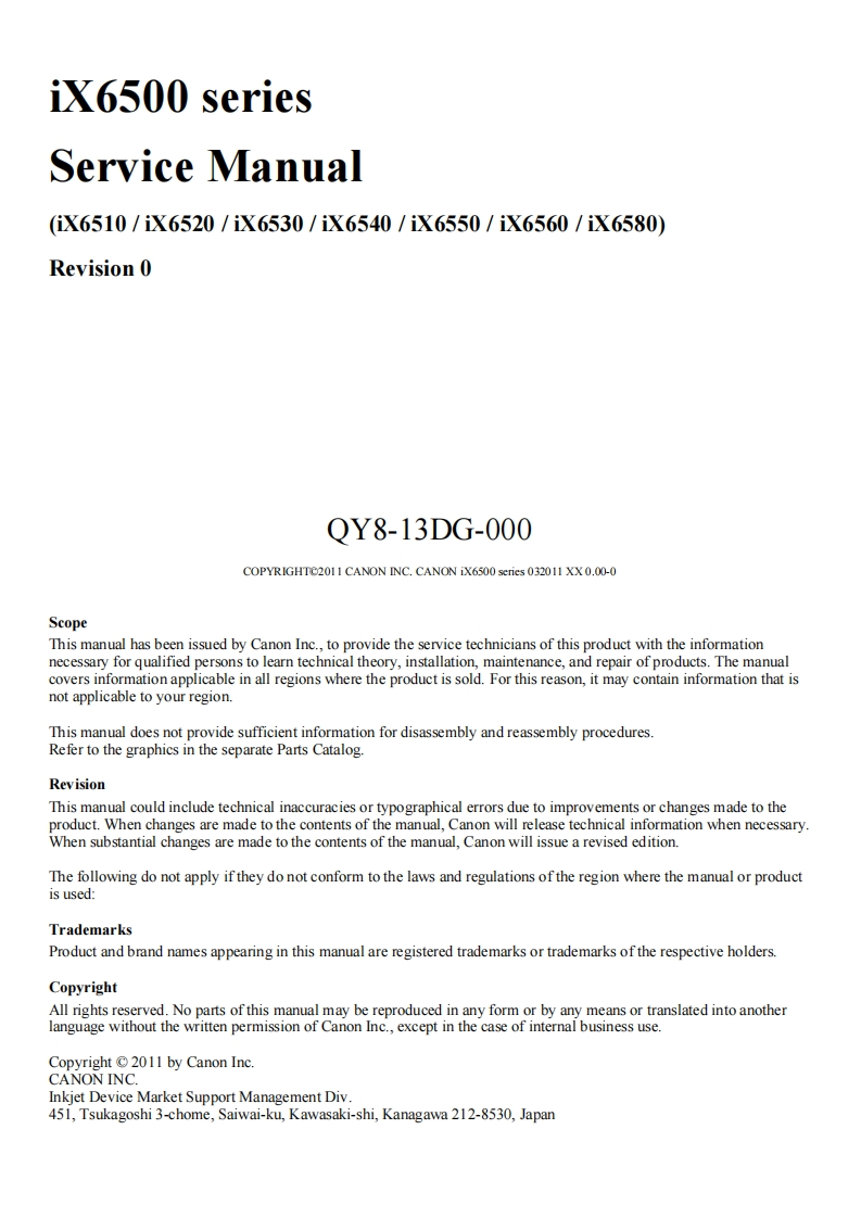 ix6500-维修说明书手册