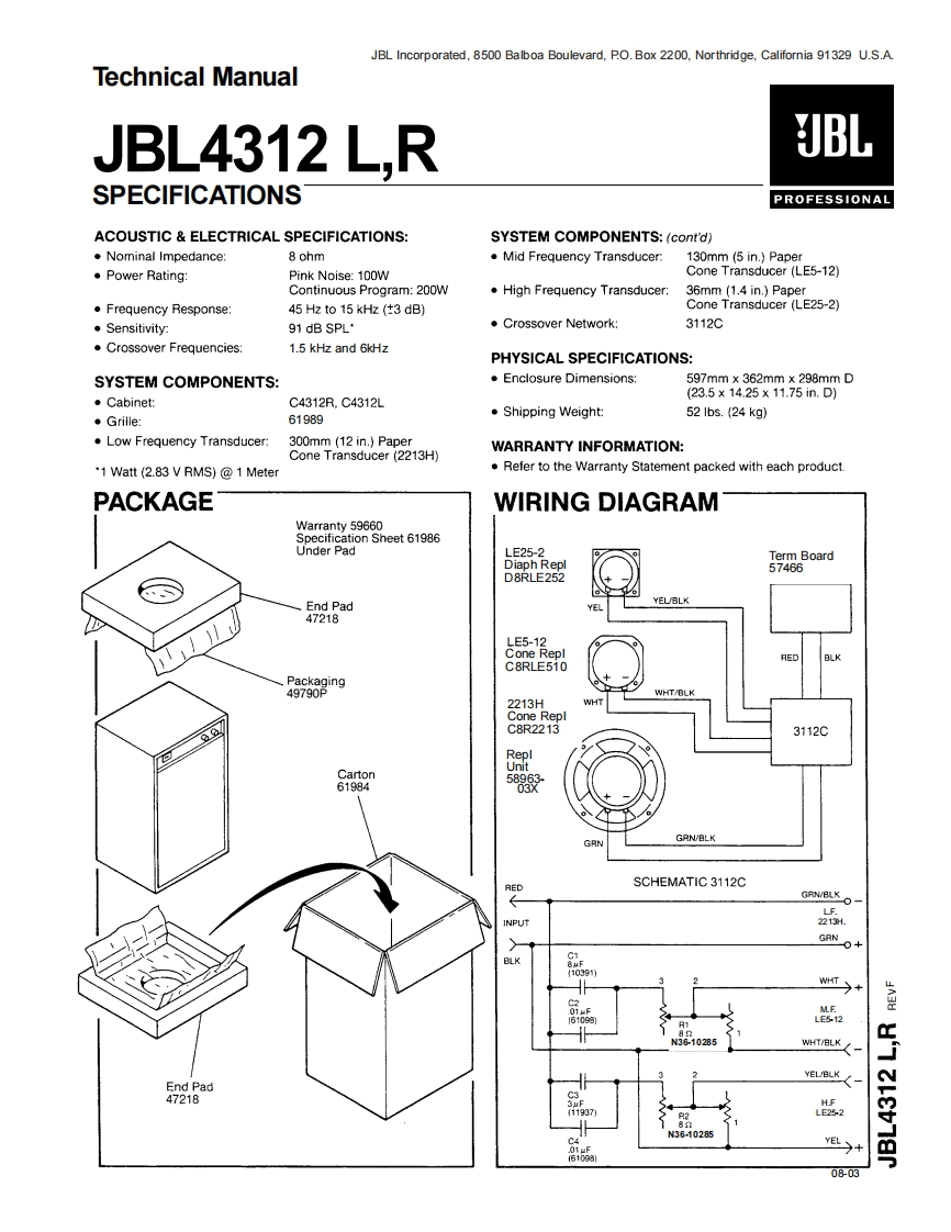 jbl--jbl4312--维修电器原理图手册--ID15917