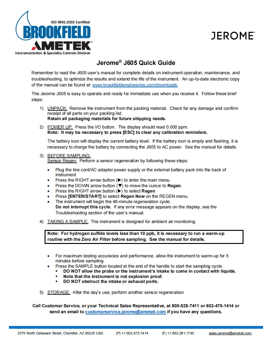 jerome-j605-hydrogen-sulfide-analyzer-快速操作说明书手册-700-0118
