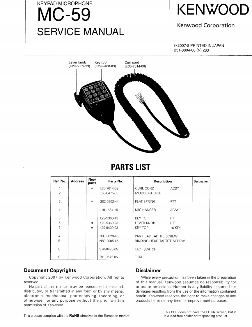 kenwood_mc59_维修手册电器原理图
