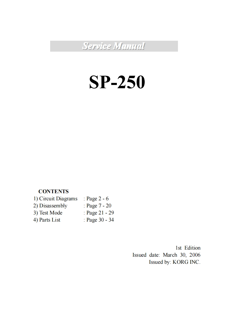 korg_sp-250_ServiceManual维修手册含电器原理图-找手册网