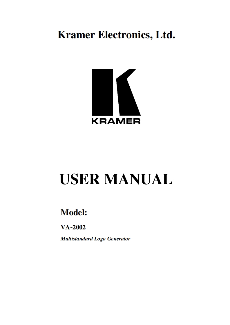 kramerVA2002操作说明书手册