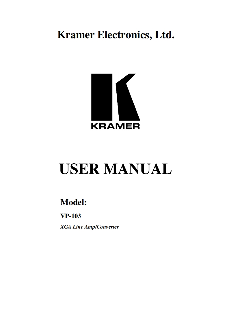 kramerVP103操作说明书手册