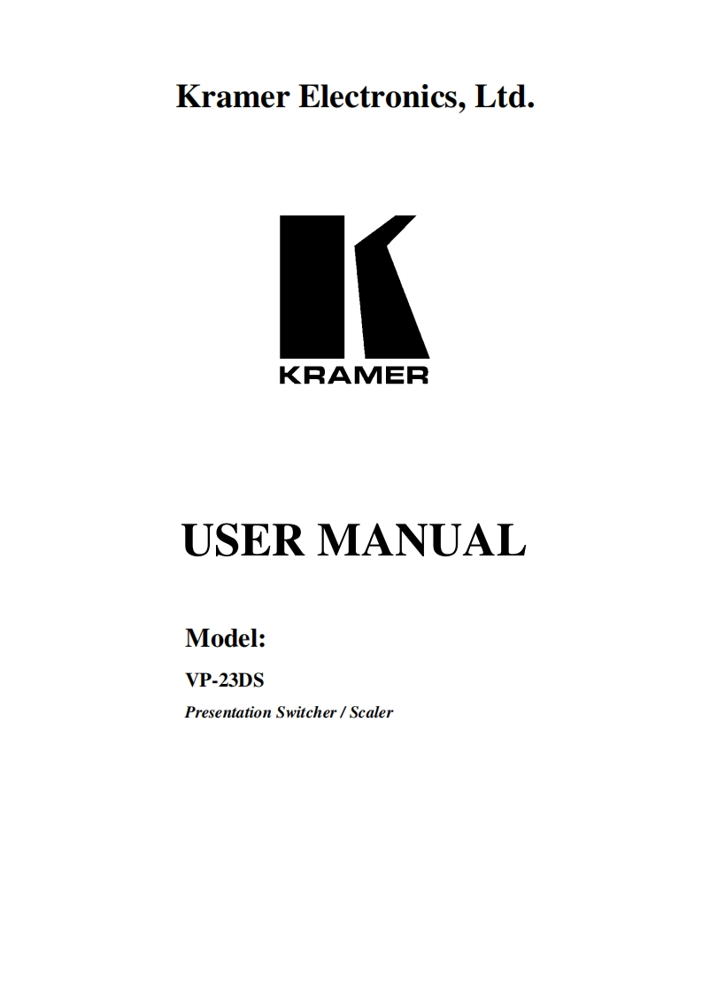 kramerVP23DS操作说明书手册