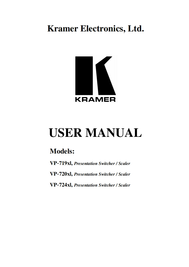 kramerVP719XL-VP720XL-VP724XL操作说明书手册