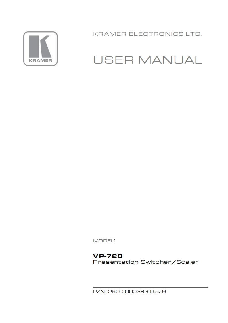 kramerVP728操作说明书手册