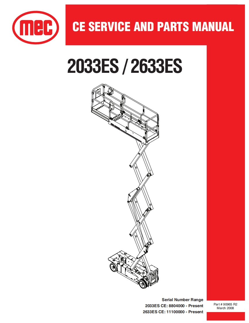 mec-CE-SE-IVICE-AND-PARTS-MANUAL-ES_2633ES-2033维修图纸手册零部件选型手册