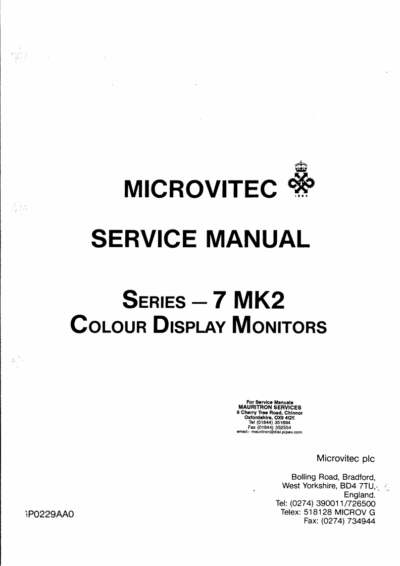 microvitec_series7_mk2_维修说明书手册电器原理图