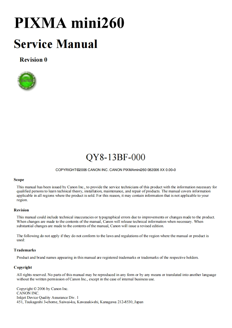 mini260-维修说明书手册