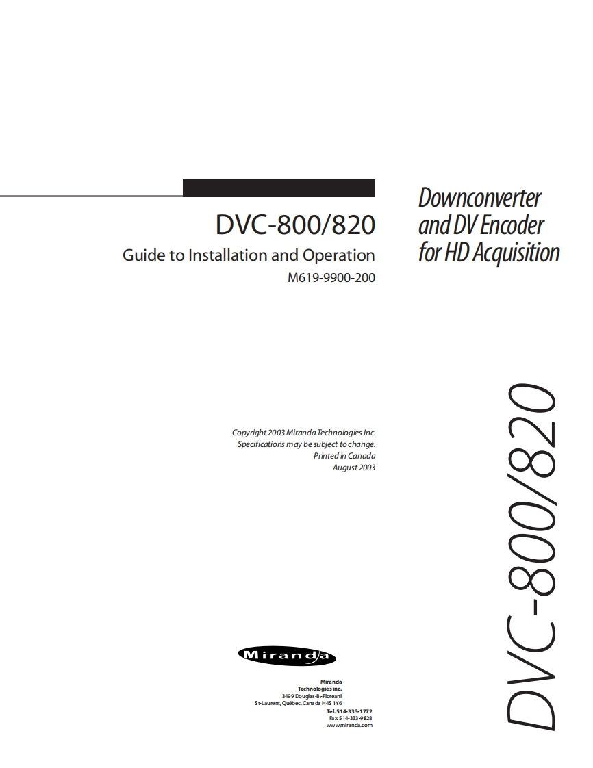 miranda_DVC800使用说明书手册