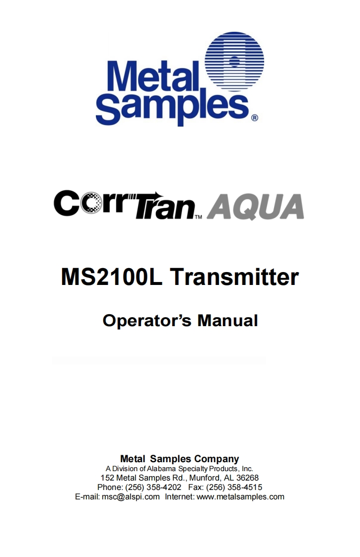 ms2100L-CorrTran-Aqua-使用说明书手册