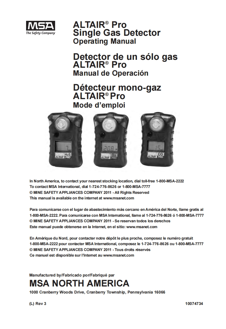 msa-altair-pro-single-gas-detector_调试手册说明书指南
