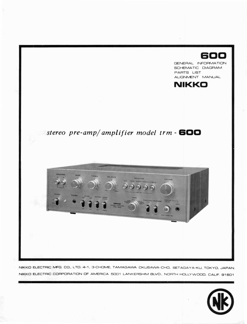 nikkotrm600维修电器原理图手册