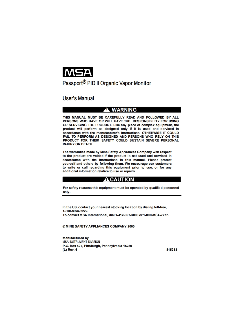 passport-pid-II-organic-vapor-monitor_调试手册说明书指南