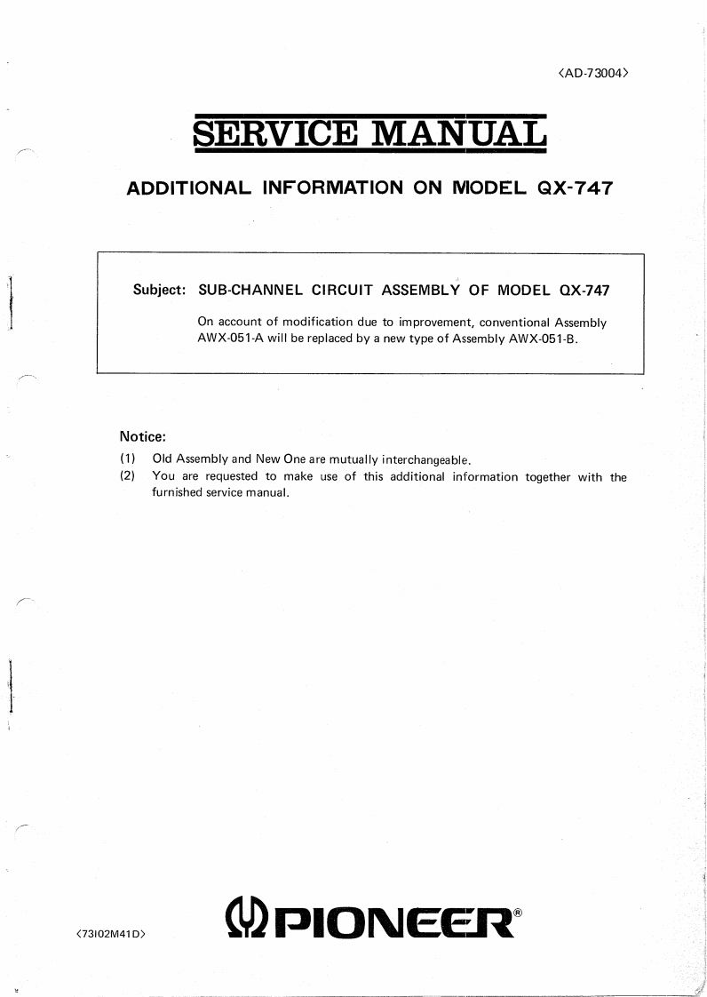 pioneer-qx-747-service-manual维修电器原理图