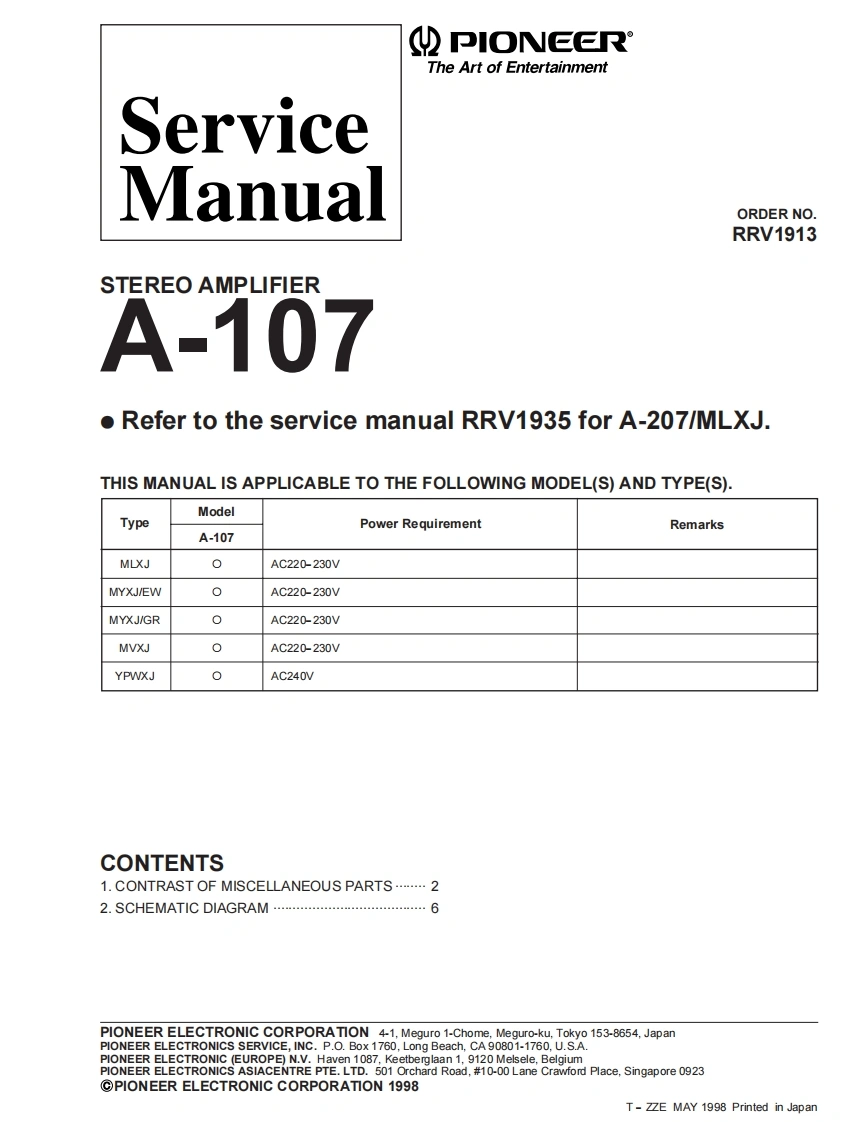 pioneer_a107-h维修电器原理图-找手册网