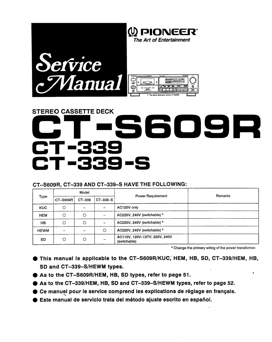 pioneer_ct-339_s310_s609r_service维修电器原理图