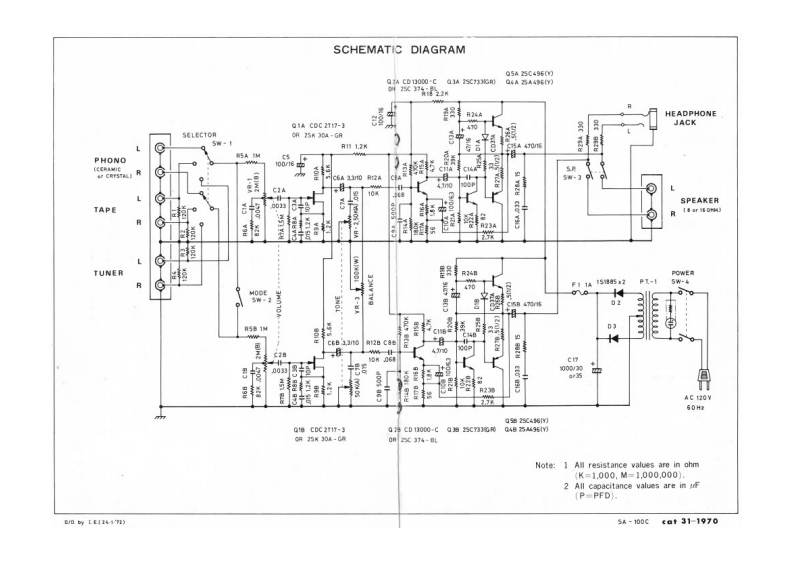 realistic_sa-100c维修电器原理图