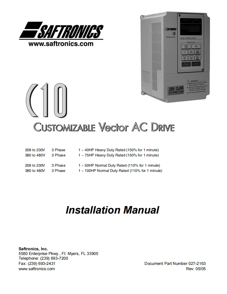 saftronics-c10-安装操作说明书手册