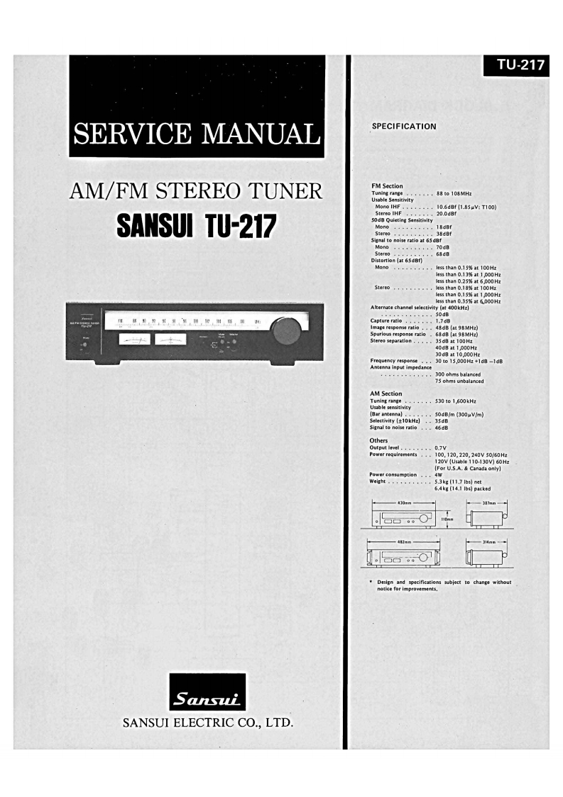 sansui-tu-217-维修电器原理图手册