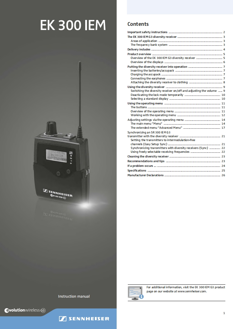 sennheiserEK300IEMG3操作说明书手册