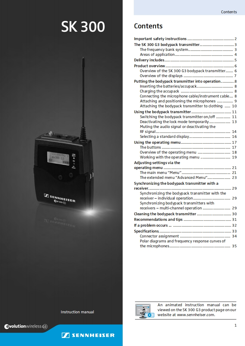 sennheiserSK300G3操作说明书手册