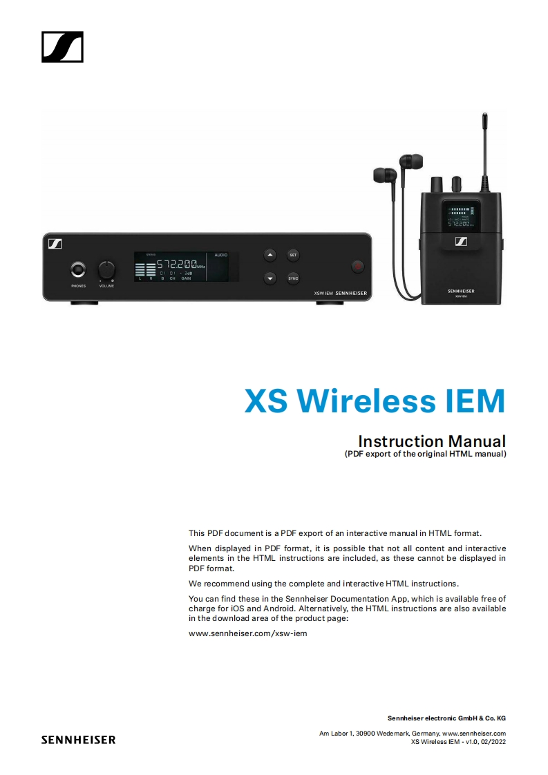 sennheiserXSWIEMSET操作说明书手册