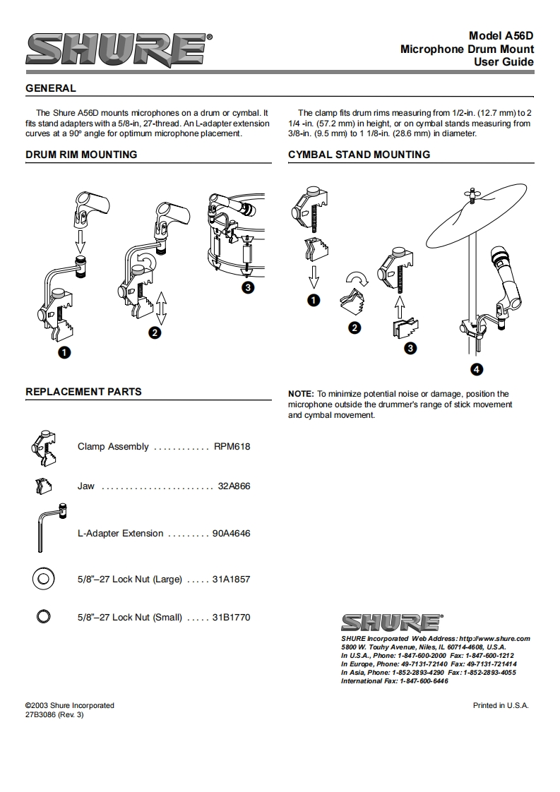 shureA56D操作说明书手册