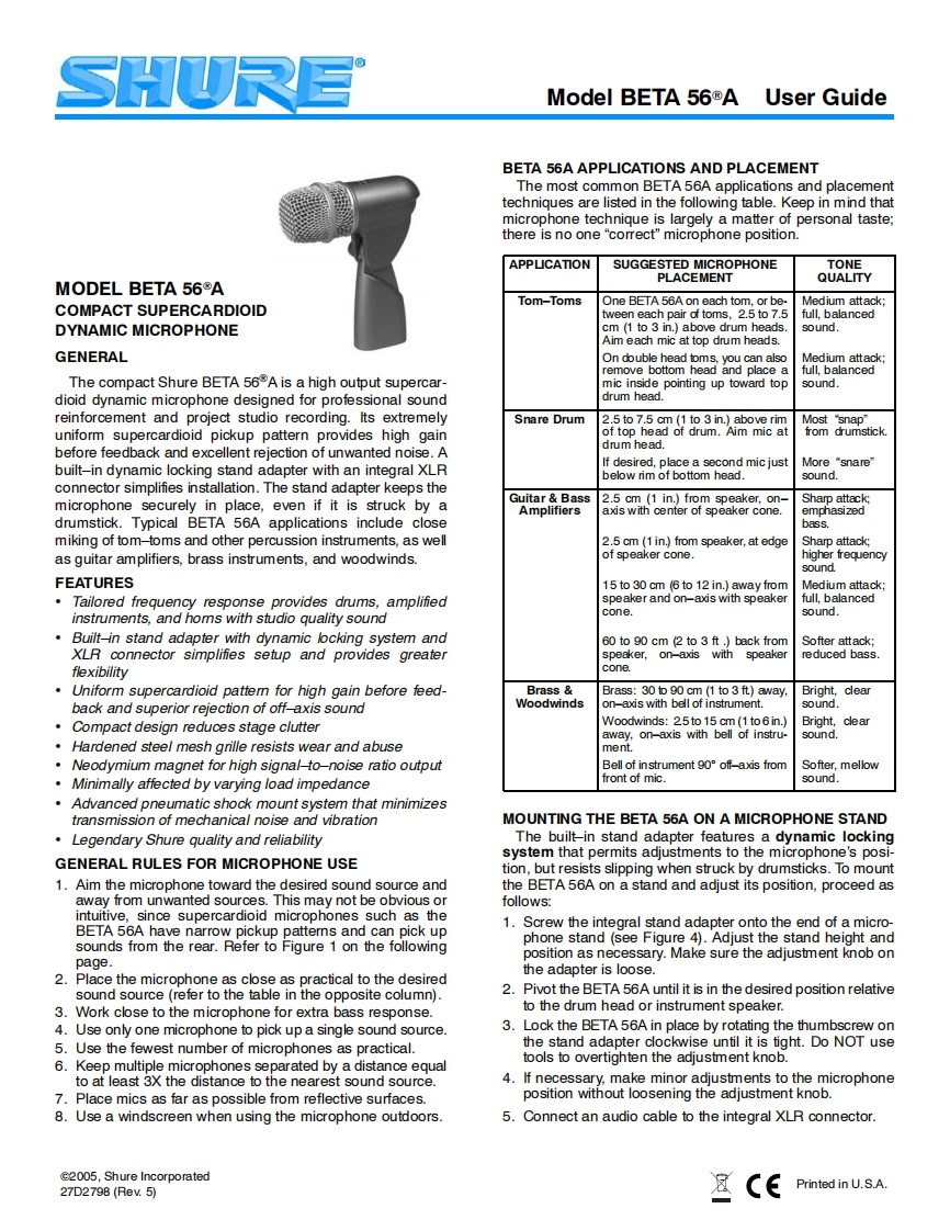 shureBETA56A操作说明书手册