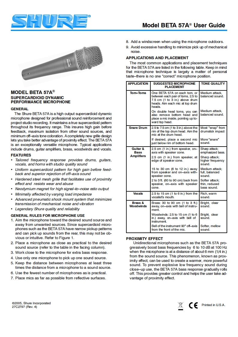 shureBETA57A操作说明书手册
