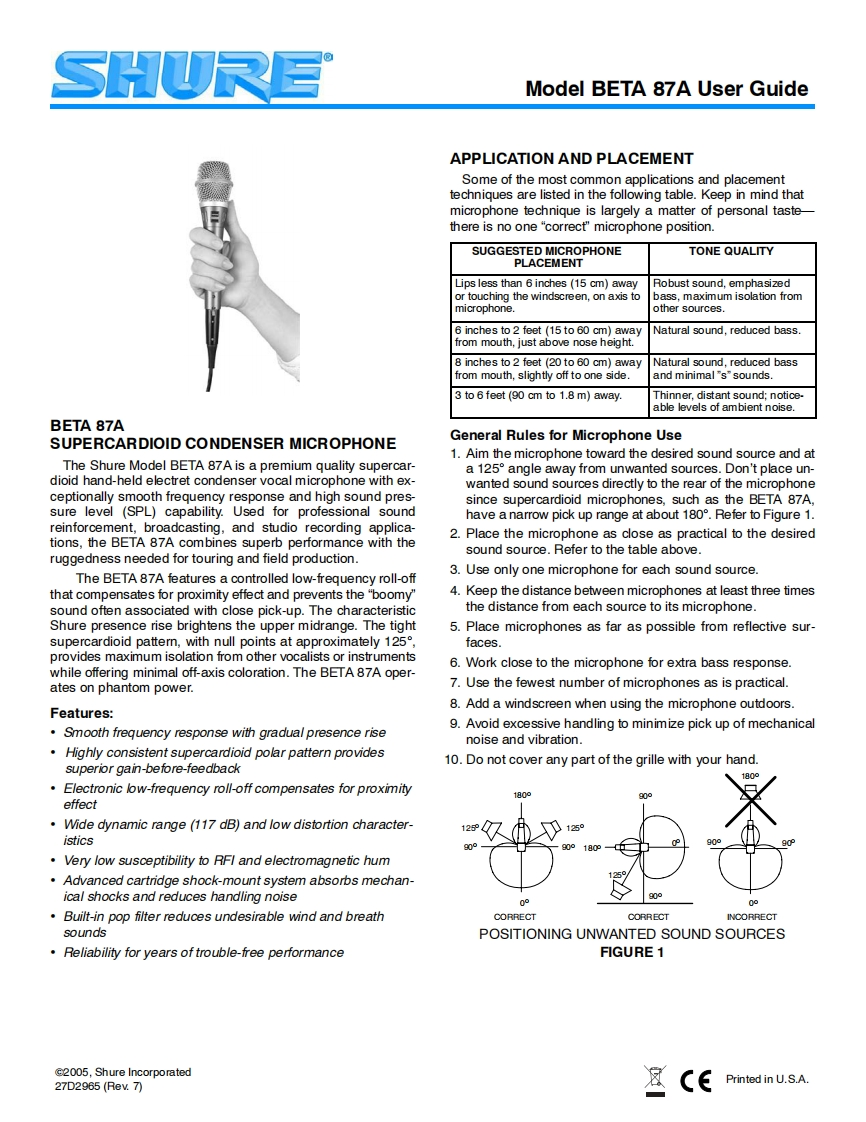 shureBETA87A操作说明书手册