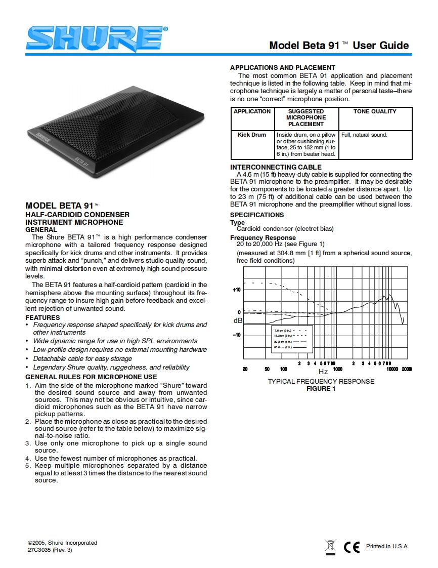shureBETA91操作说明书手册