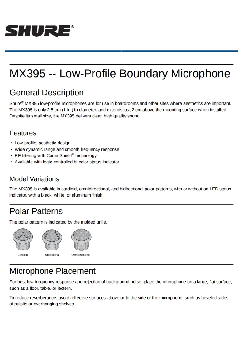 shureMX395操作说明书手册