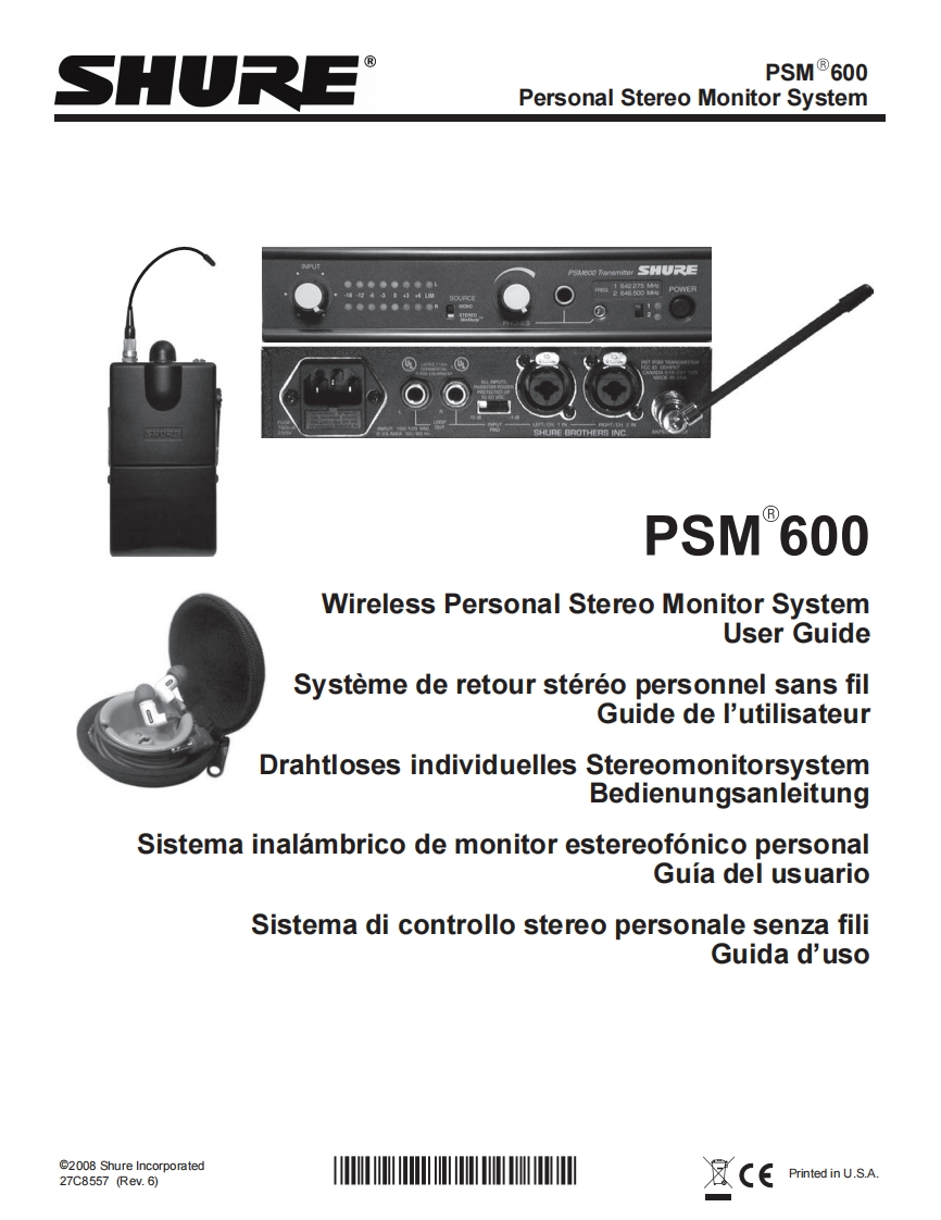 shurePSM600操作说明书手册