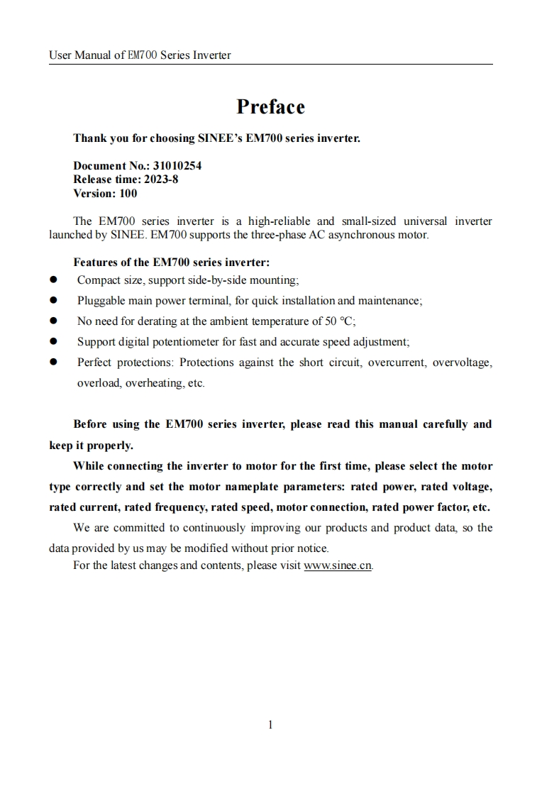 sinee-em700-Manual变频器操作说明书手册-eng