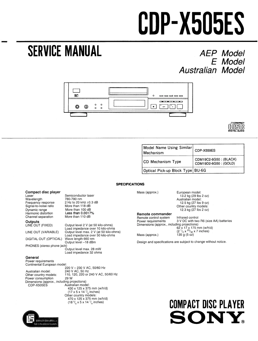 sonyCDP-X505维修手册