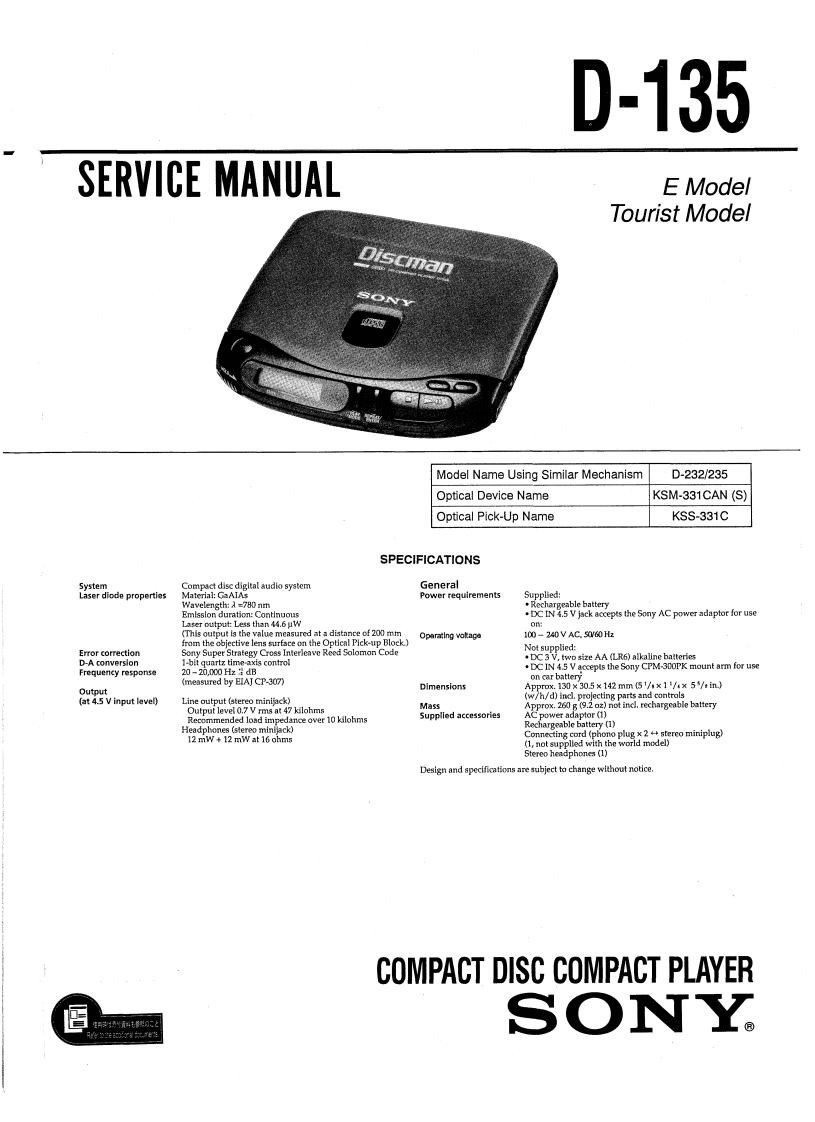 sony_d-135播放器维修电器原理图-找手册网