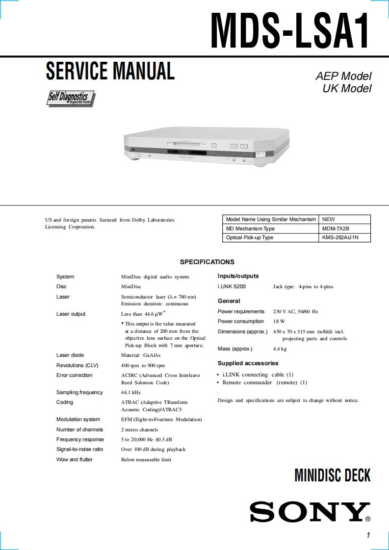 sony_mds-lsa1_维修操作说明书手册_1_