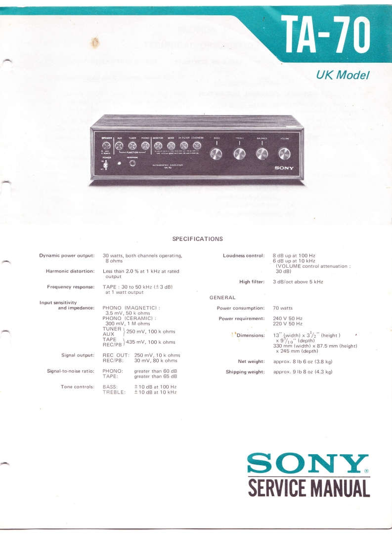 sony_ta-70维修电器原理图