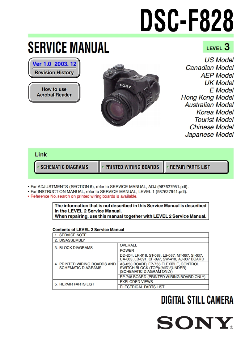 sony索尼DSC-F828数码相机维修手册含电路图