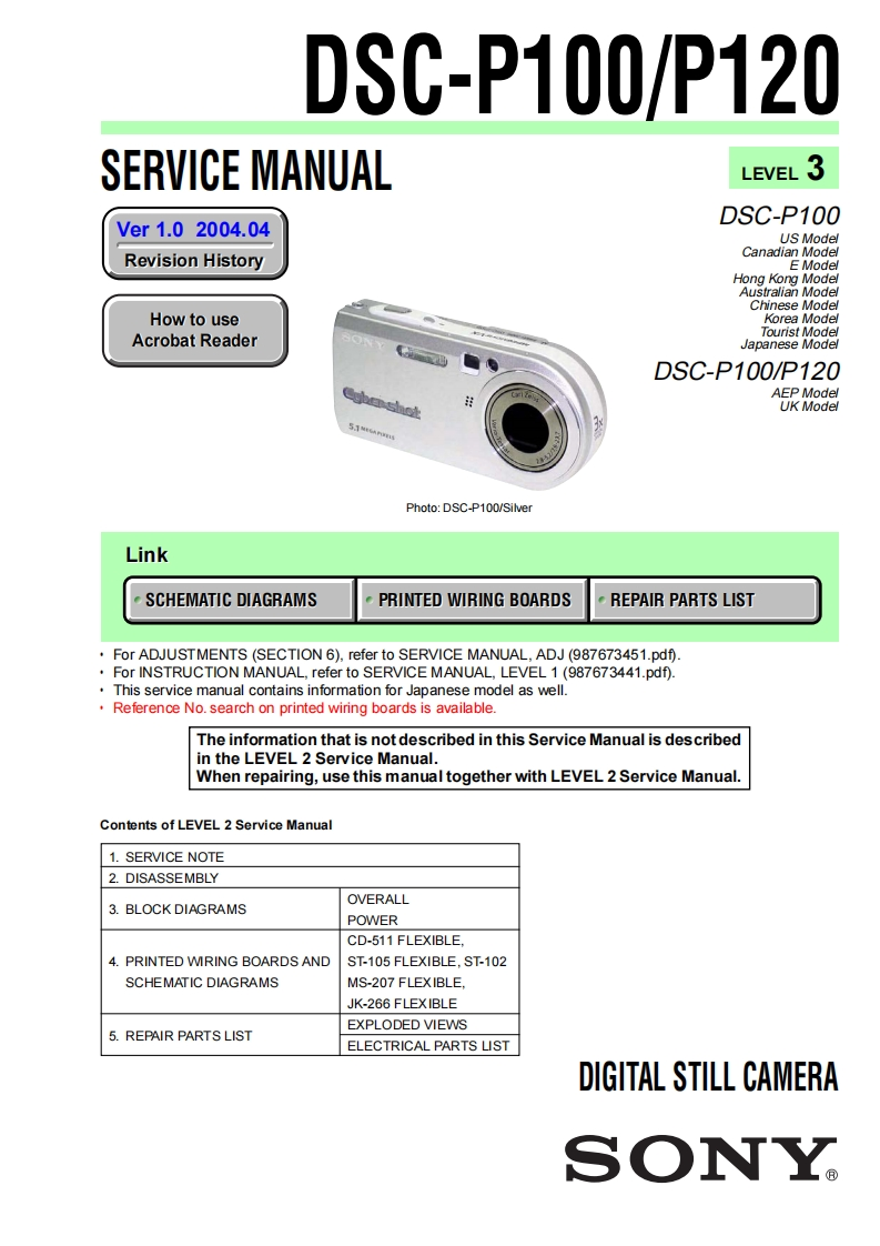 sony索尼DSC-P100P120数码相机维修手册含电路图
