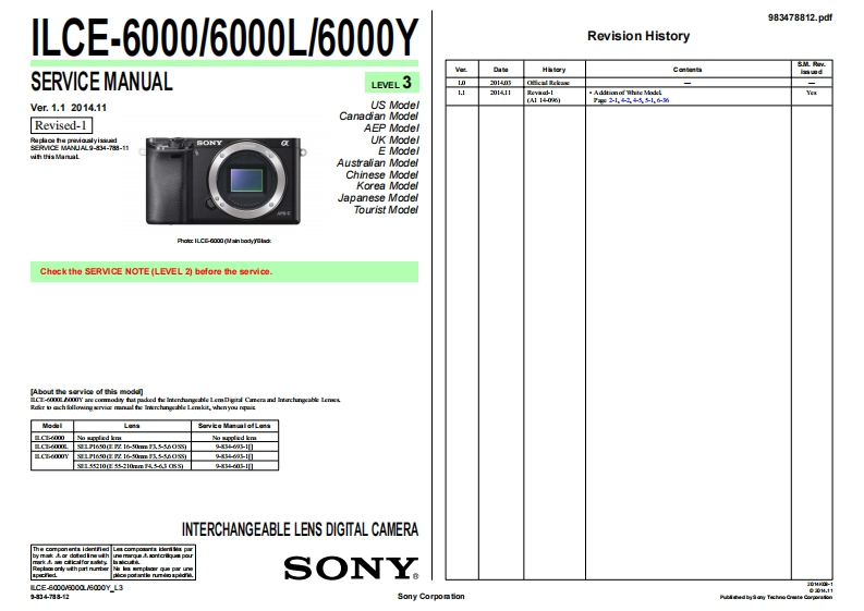 sony索尼ILCE-60006000L6000Y数码相机维修手册含电路图
