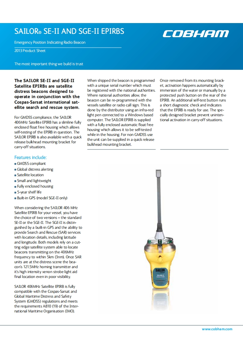 specification-SAILOR-SE406-II-Satellite-406MHz-EPIRB---操作说明书手册-Bracket---404062A.pdf