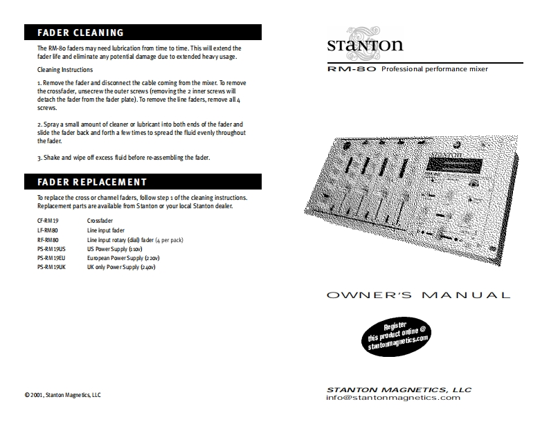 stantonRM80操作说明书手册