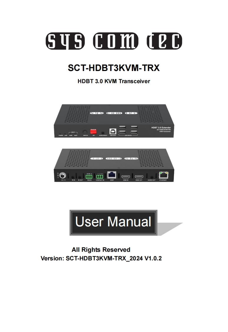 syscomtec-SCT-HDBT3KVM-TRX-操作说明书手册-V1.0.2