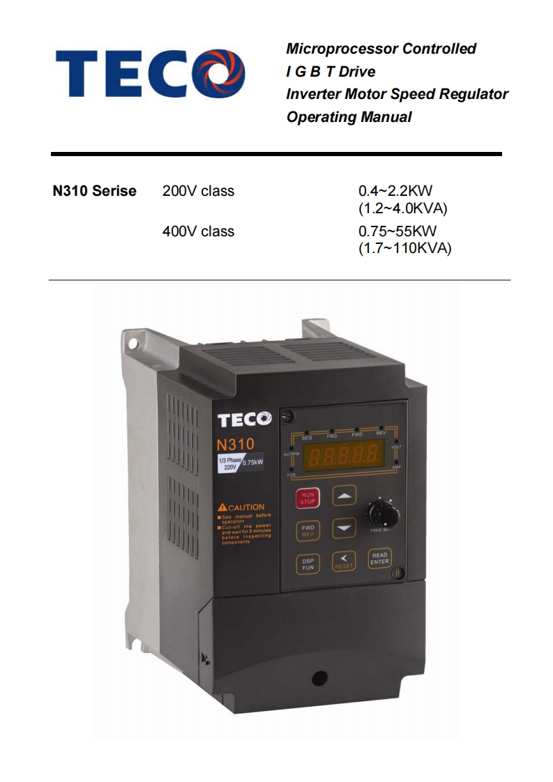 teco-inverter-n310-操作说明书手册-en